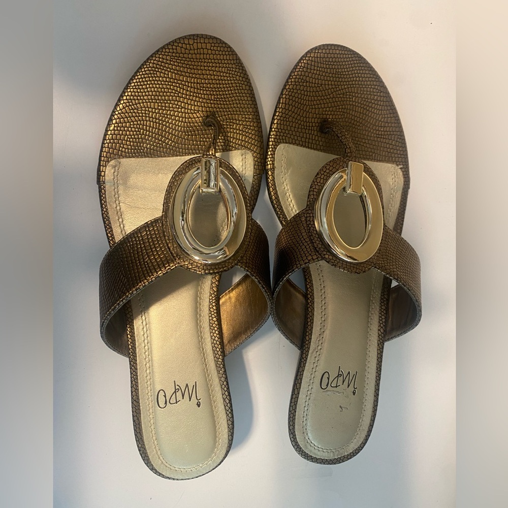 Impo Gallia wedge bronze sandals size 8